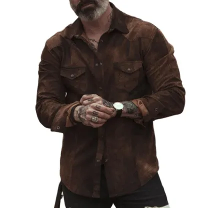 Men's Vintage Casual Suede Lapel Long Sleeve Shirt