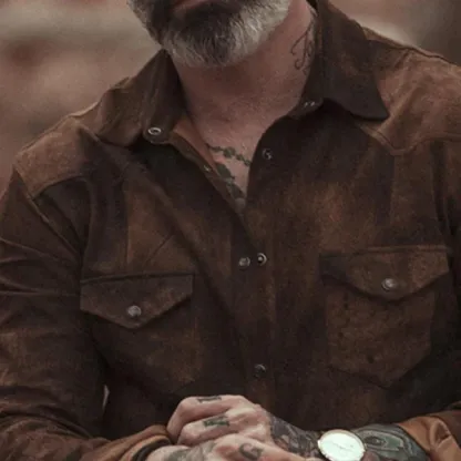 Men's Vintage Casual Suede Lapel Long Sleeve Shirt