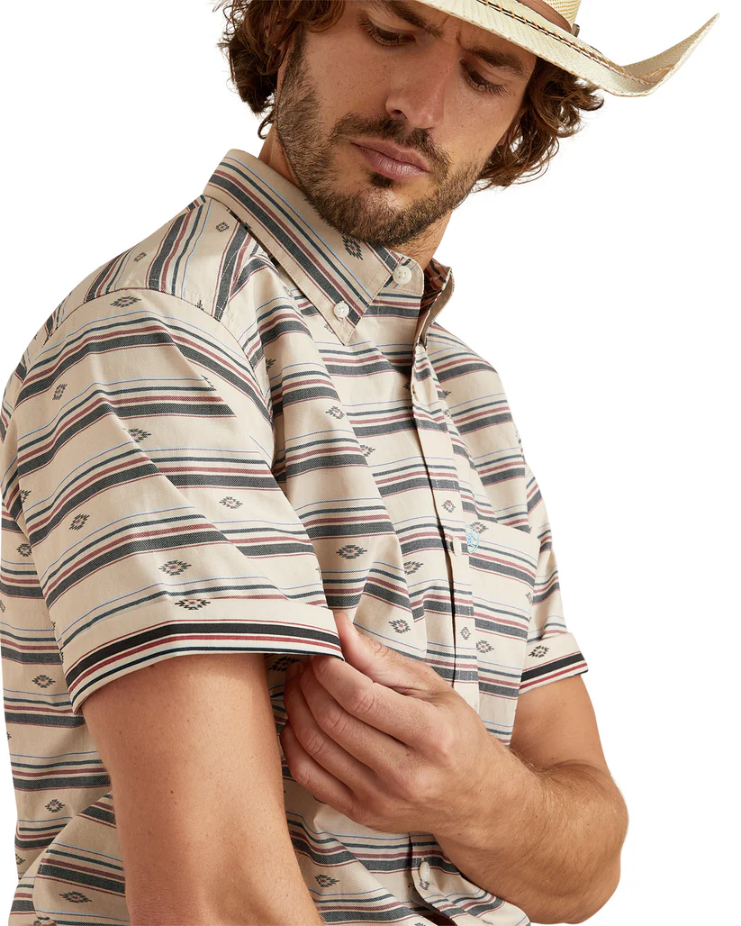 Men's S/S Striped Gary Classic Fit Western Button Down Shirt in Cream