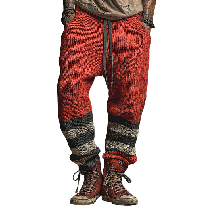 Men's Retro Casual Knit Striped Drawstring Pants
