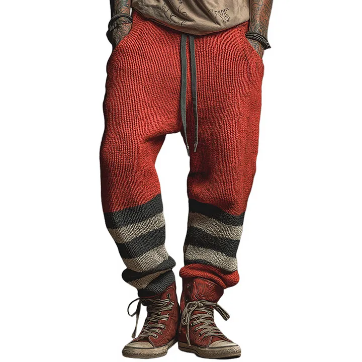 Men's Retro Casual Knit Striped Drawstring Pants