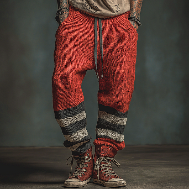 Men's Retro Casual Knit Striped Drawstring Pants