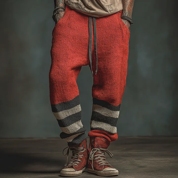 Men's Retro Casual Knit Striped Drawstring Pants