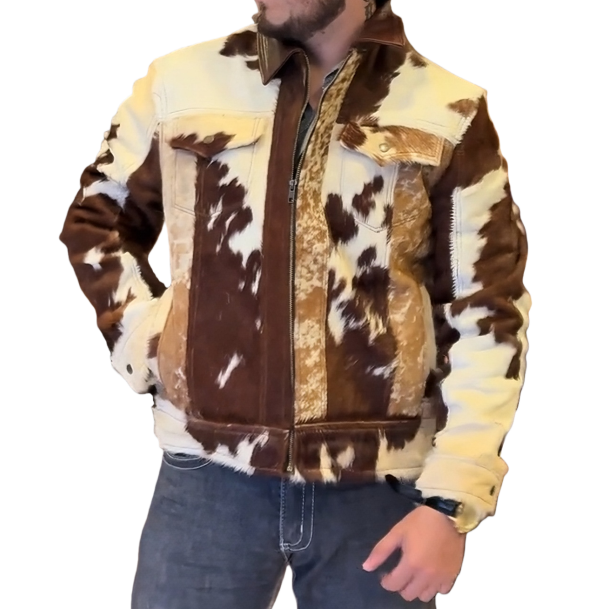 Cow print plush patchwork jacket