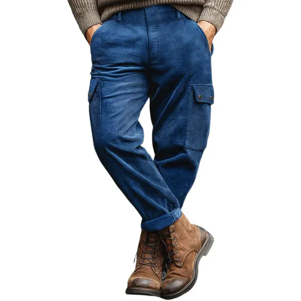 Men's Classic Royal Blue Corduroy Cargo Pants