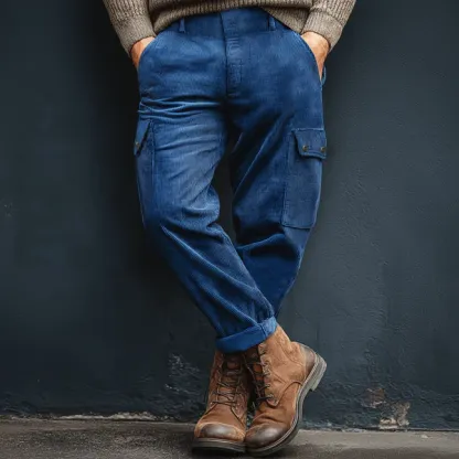 Men's Classic Royal Blue Corduroy Cargo Pants