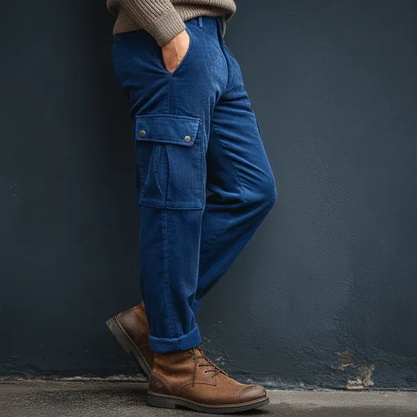 Men's Classic Royal Blue Corduroy Cargo Pants