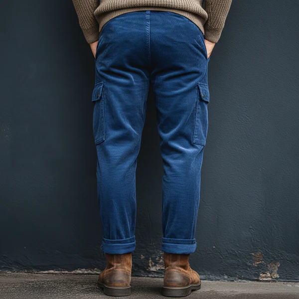 Men's Classic Royal Blue Corduroy Cargo Pants