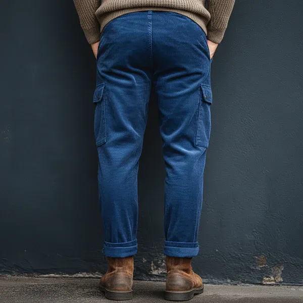 Men's Classic Royal Blue Corduroy Cargo Pants