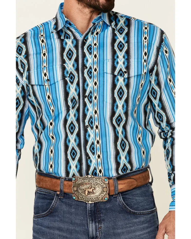 Blue Aztec Long Sleeve Snap Western Shirt