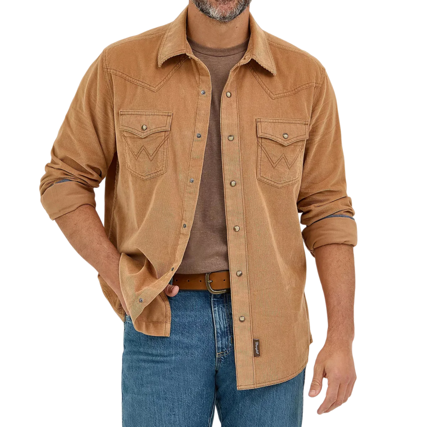 Retro Premium Men's L/S Western Corduroy Snap Shirt in Sandy Brown