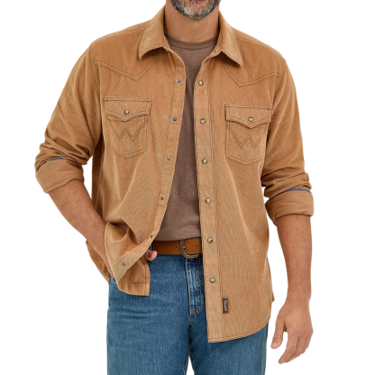 Retro Premium Men's L/S Western Corduroy Snap Shirt in Sandy Brown