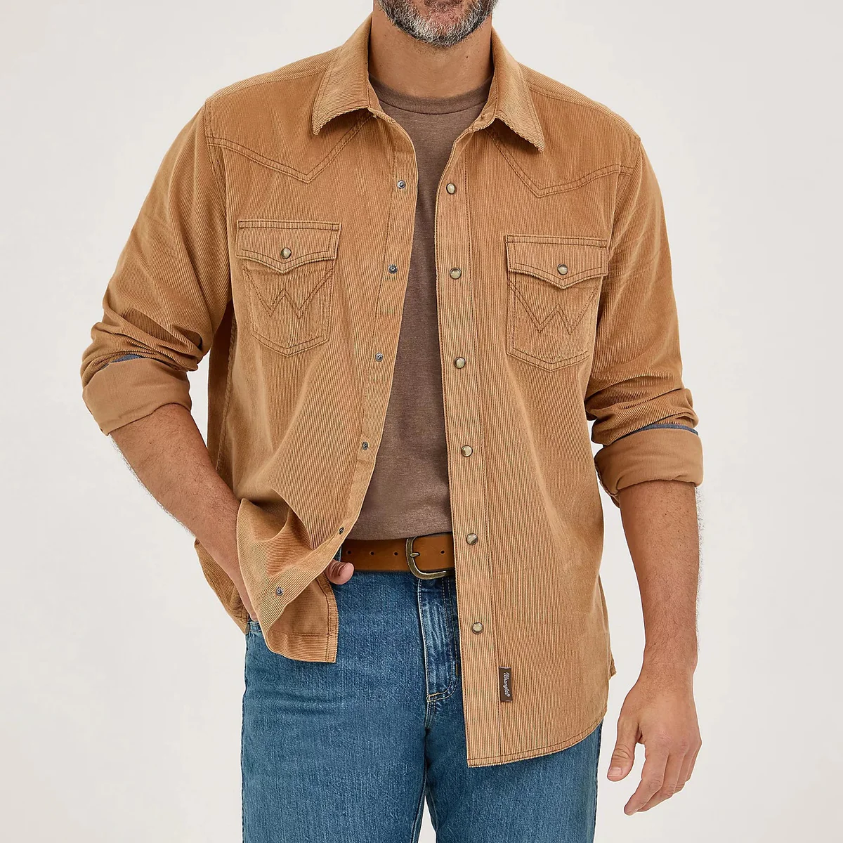 Retro Premium Men's L/S Western Corduroy Snap Shirt in Sandy Brown