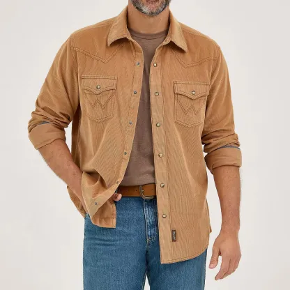 Retro Premium Men's L/S Western Corduroy Snap Shirt in Sandy Brown
