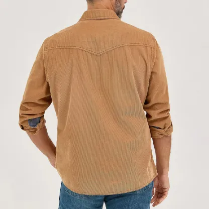 Retro Premium Men's L/S Western Corduroy Snap Shirt in Sandy Brown
