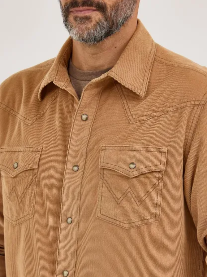 Retro Premium Men's L/S Western Corduroy Snap Shirt in Sandy Brown