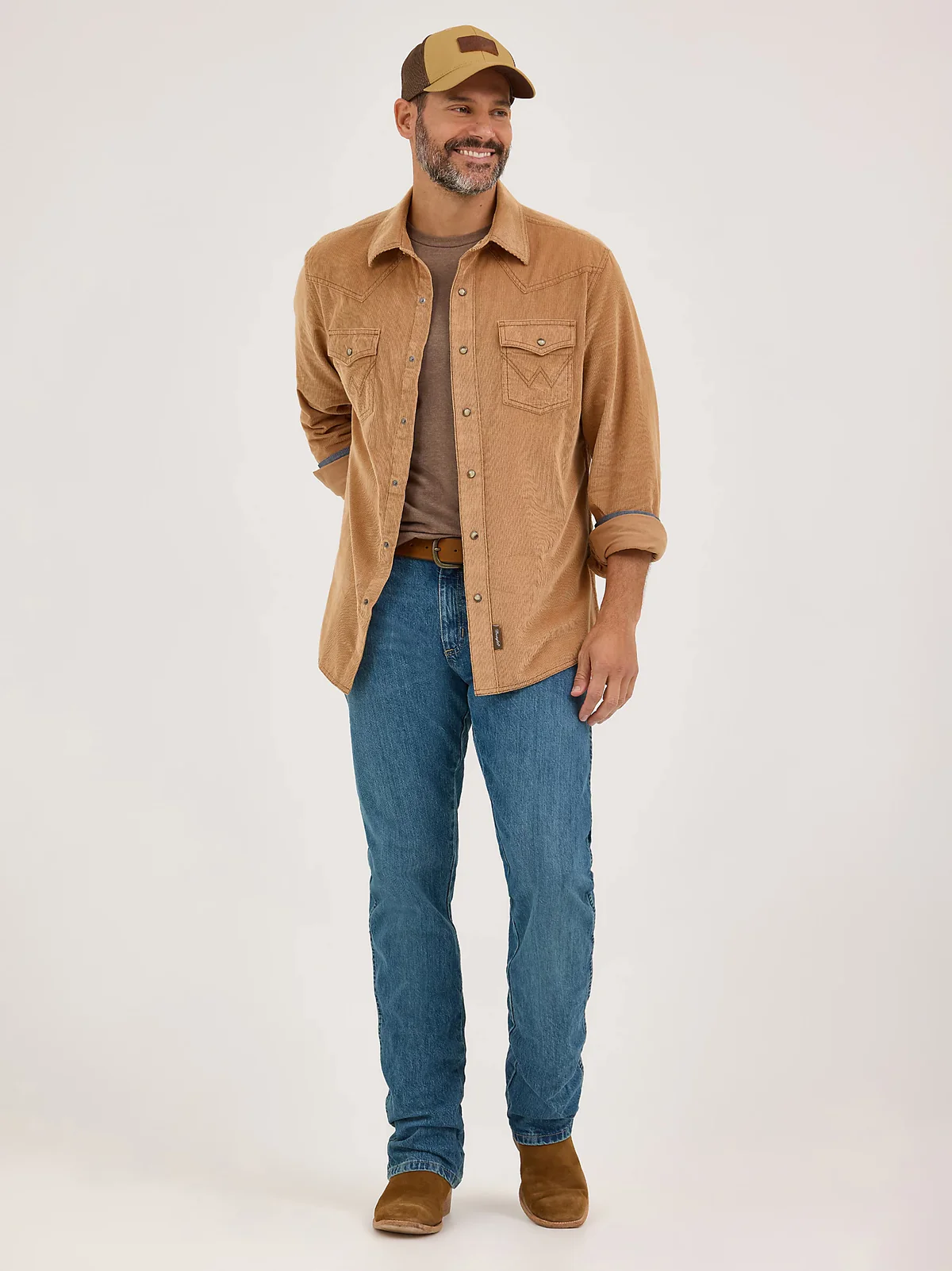 Retro Premium Men's L/S Western Corduroy Snap Shirt in Sandy Brown