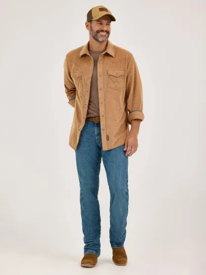 Retro Premium Men's L/S Western Corduroy Snap Shirt in Sandy Brown
