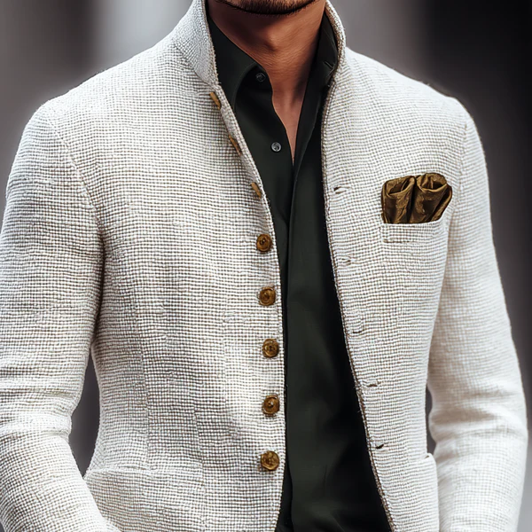 Men's Solid Tweed Stand Collar Single Breasted Casual Jacket