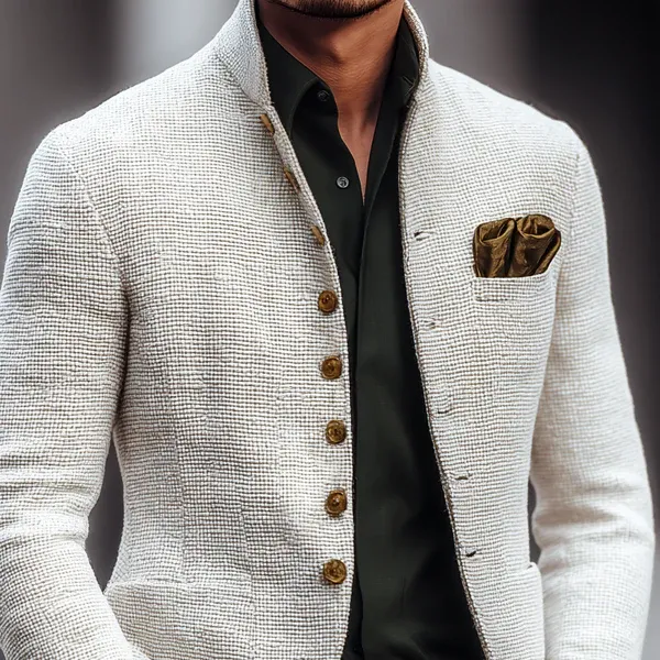 Men's Solid Tweed Stand Collar Single Breasted Casual Jacket