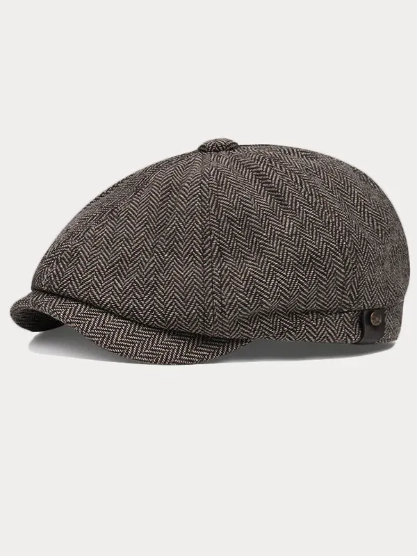 Classic Herringbone Tweed Newsboy Cap