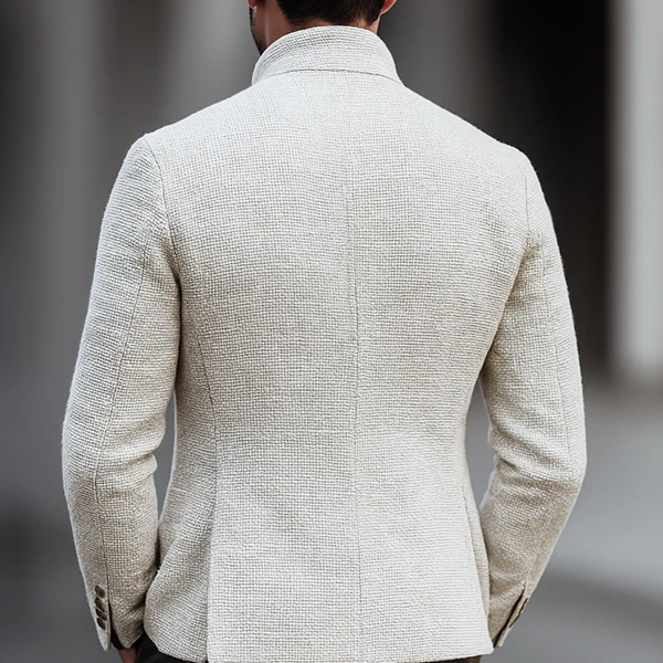 Men's Solid Tweed Stand Collar Single Breasted Casual Jacket