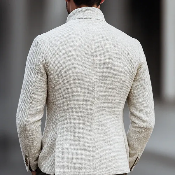 Men's Solid Tweed Stand Collar Single Breasted Casual Jacket