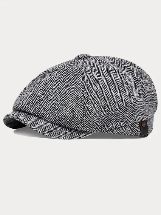 Classic Herringbone Tweed Newsboy Cap