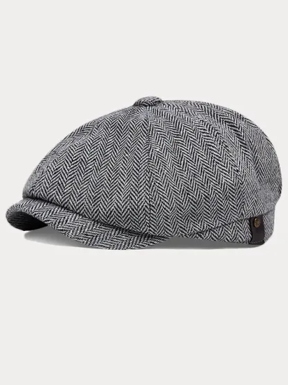 Classic Herringbone Tweed Newsboy Cap