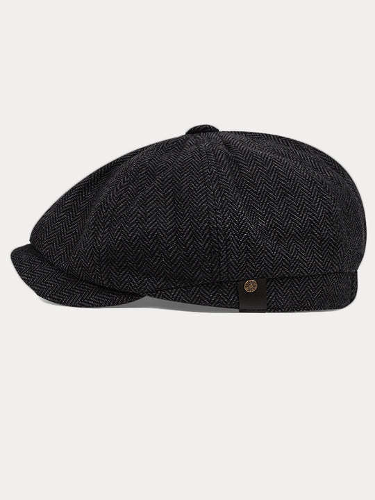 Classic Herringbone Tweed Newsboy Cap