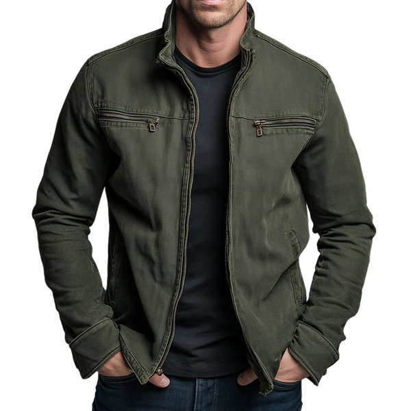 Men's Vintage Casual Cotton Washed Zipper Lapel Jacket