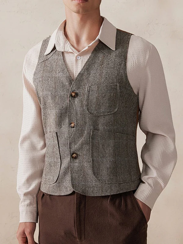 Plaid Splicing Tweed Vest