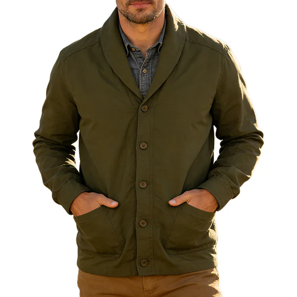 Men's Retro Casual Cotton Collarless Workwear Cardigan Button Jacket