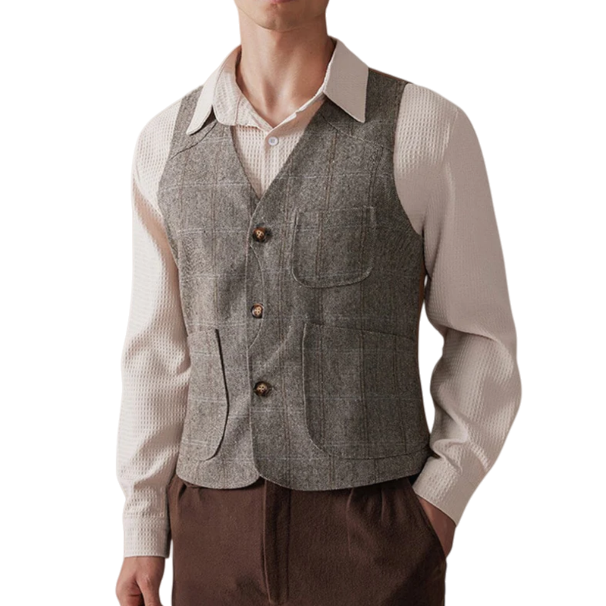 Plaid Splicing Tweed Vest