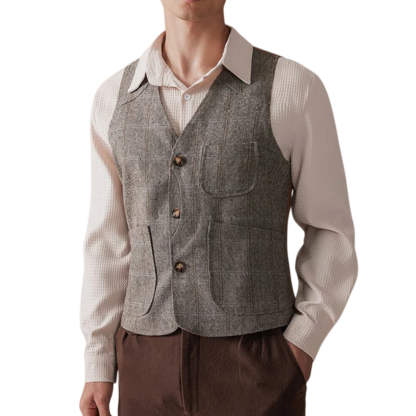 Plaid Splicing Tweed Vest