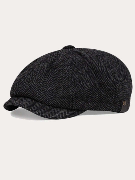 Classic Herringbone Tweed Newsboy Cap