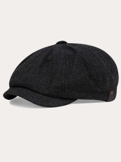 Classic Herringbone Tweed Newsboy Cap