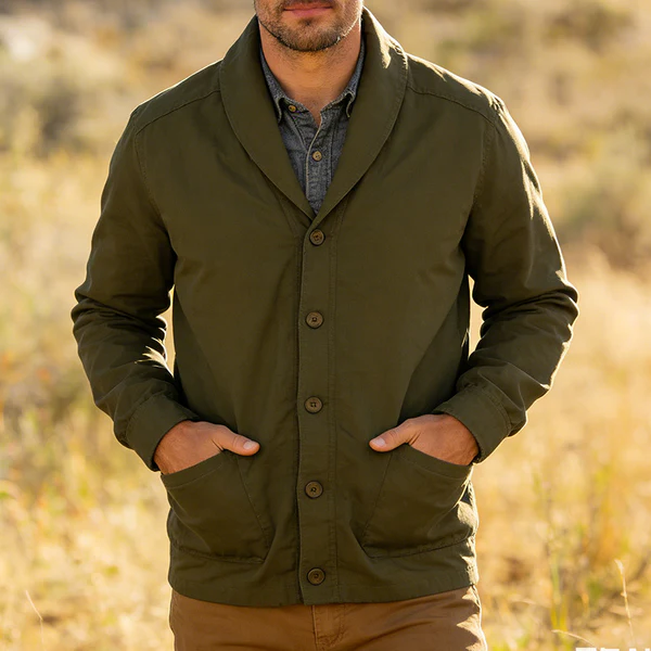 Men's Retro Casual Cotton Collarless Workwear Cardigan Button Jacket