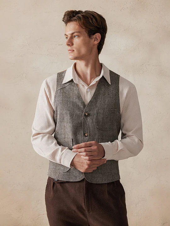 Plaid Splicing Tweed Vest