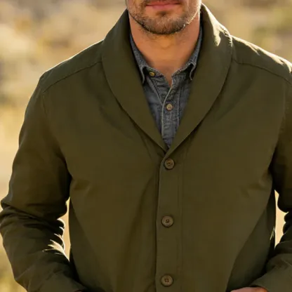 Men's Retro Casual Cotton Collarless Workwear Cardigan Button Jacket