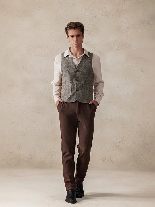 Plaid Splicing Tweed Vest