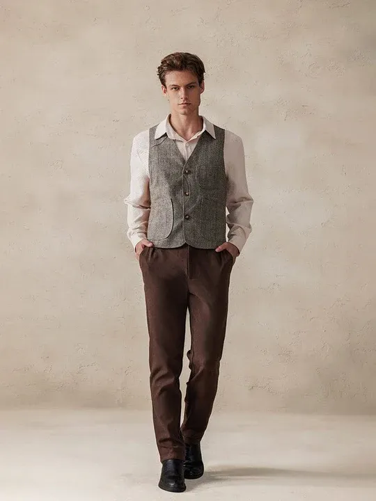 Plaid Splicing Tweed Vest