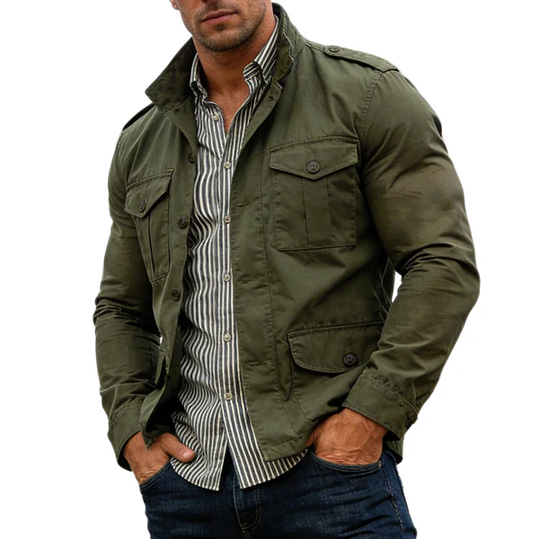 Men's Retro Casual Cotton Lapel Outdoor Workwear Button Jacket 
