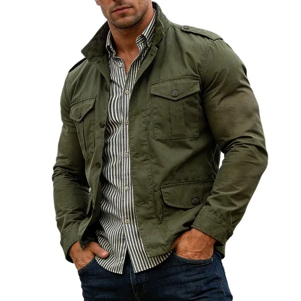 Men's Retro Casual Cotton Lapel Outdoor Workwear Button Jacket