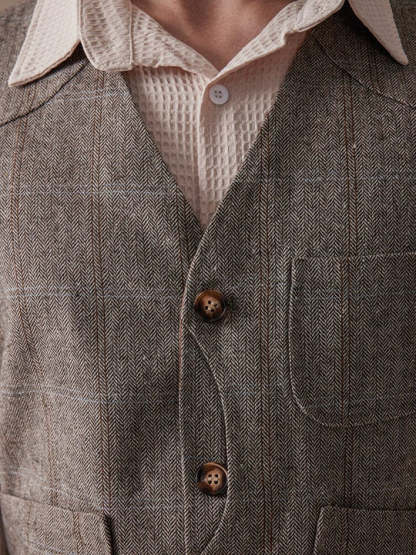 Plaid Splicing Tweed Vest