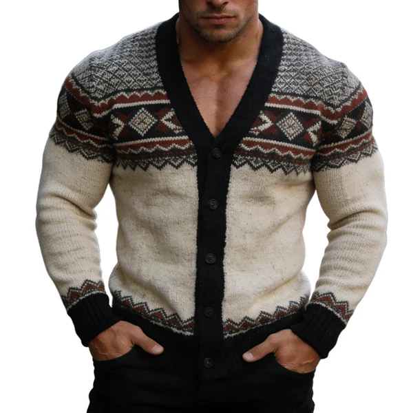 Men's Retro Casual Knitted Ethnic Style Button-Up Cardigan
