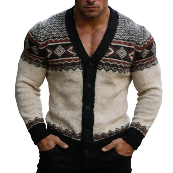 Men's Retro Casual Knitted Ethnic Style Button-Up Cardigan