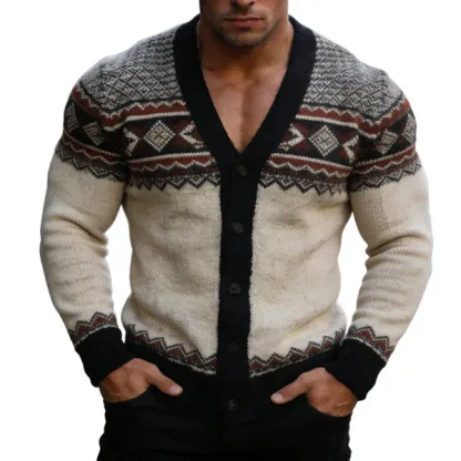 Men's Retro Casual Knitted Ethnic Style Button-Up Cardigan