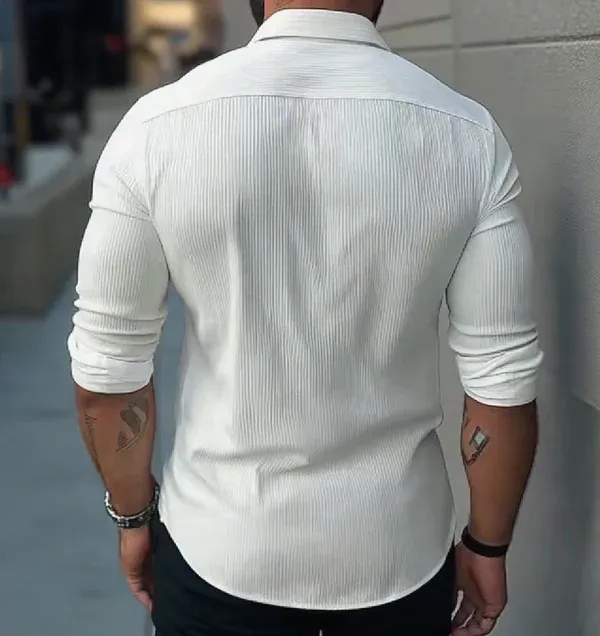 Men's Solid Color Stand Collar Long Sleeve Casual Shirt