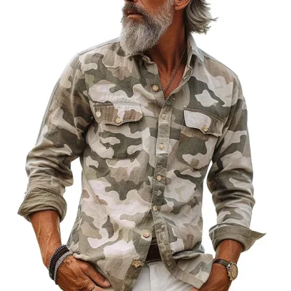 Men's Camouflage Lapel Breast Pocket Cargo Shirt